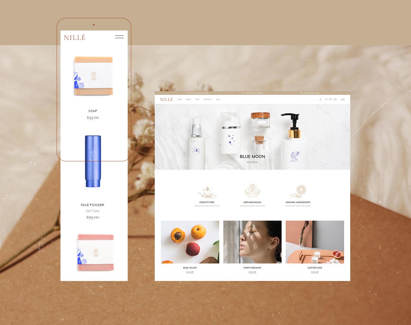 Nilè Cosmetics responsive brand layout on tablet and smartphone